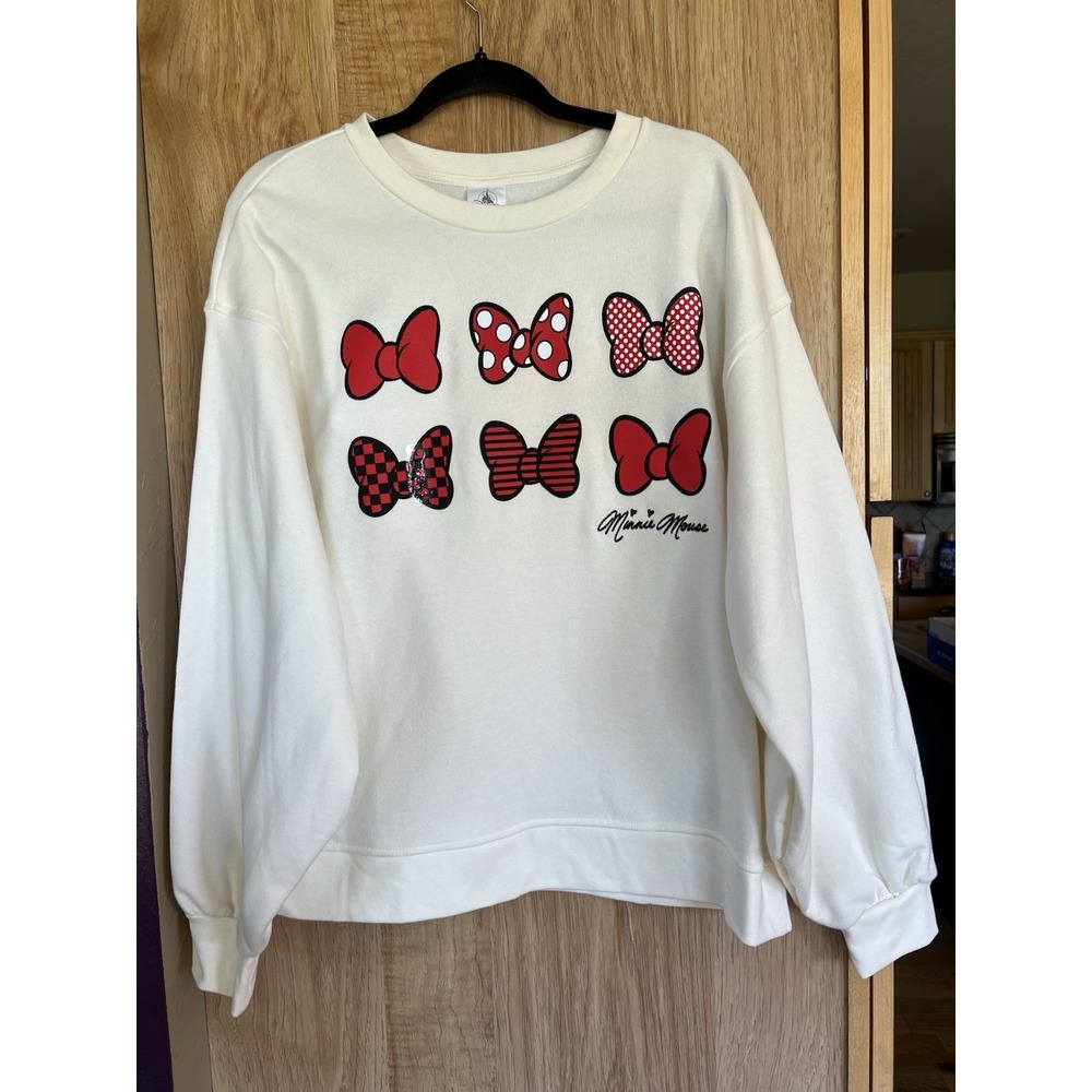 Disney Parks Minnie Mouse Bow Sweatshirt, Crewneck - Size Large New With Tags